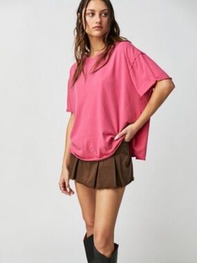 Free People Nina Tee Magenta Pink Oversized Cotton Top Small Boho